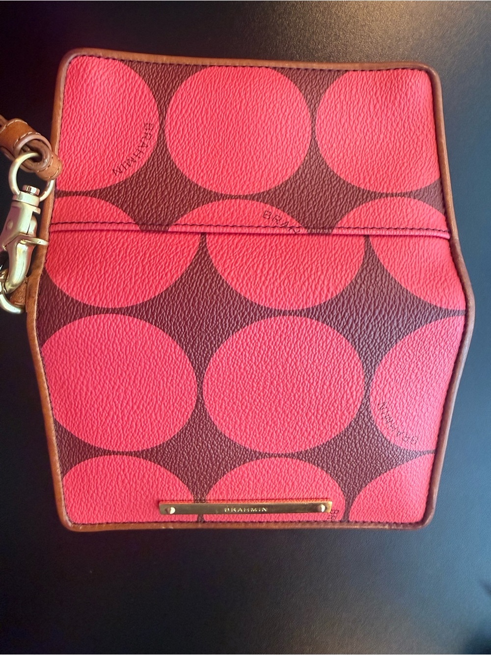 Brahmin Red and Brown Polka Dot Leather Wristlet - Picture 3 of 4